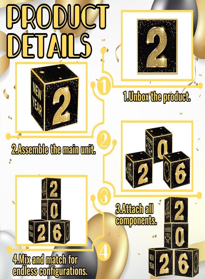 Denylo pro New Years Eve Party Supplies 2026 Balloon Box Kit Gold and Black New Years decorations for 2026 Happy Eve Party Decoration Supplies - Image 3